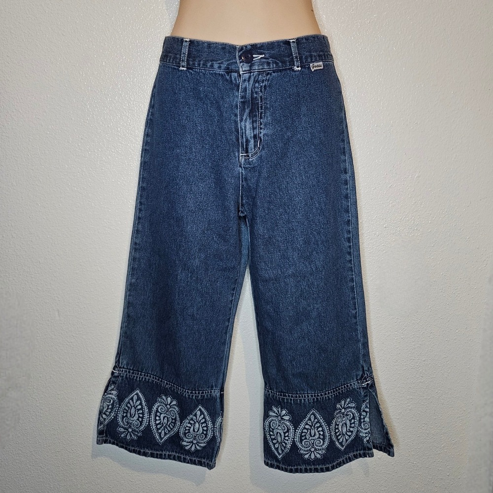 Vintage Guess Jeans Womens Wide Leg Cropped Denim Pants